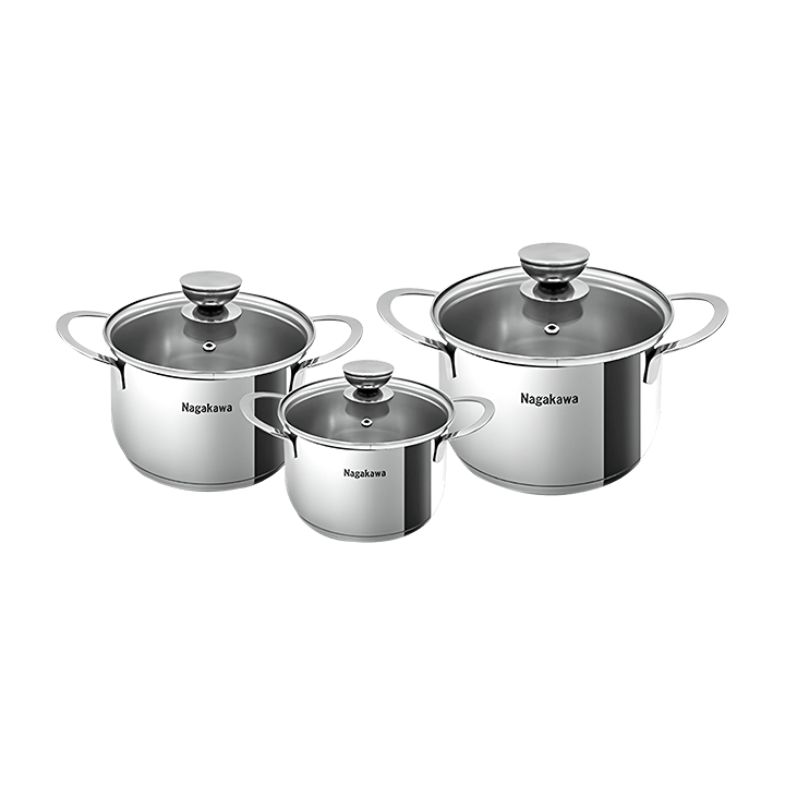 Bộ nồi NAGAKAWA NAG1351, 16,20,24cm, inox không gỉ,5 đáy từ