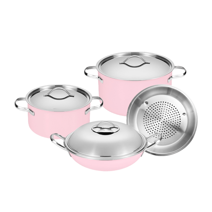 Bộ nồi EDELKOCHEN SETSRNTP2, 1 nồi 20cm, 1 nồi 24cm, 1 nồi hấp 28cm màu Edel Pink