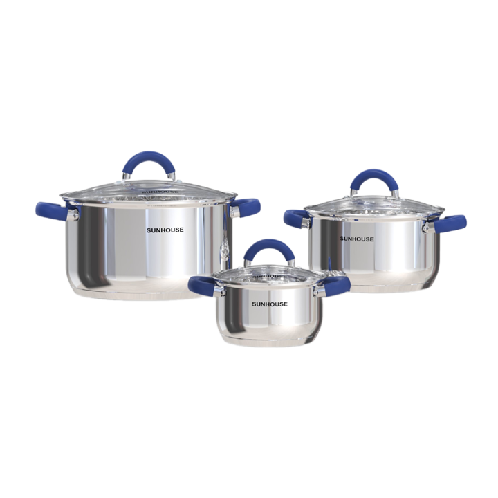 Bộ nồi SUNHOUSE SHG361, inox đáy từ,3 chiếc 16-20-24cm